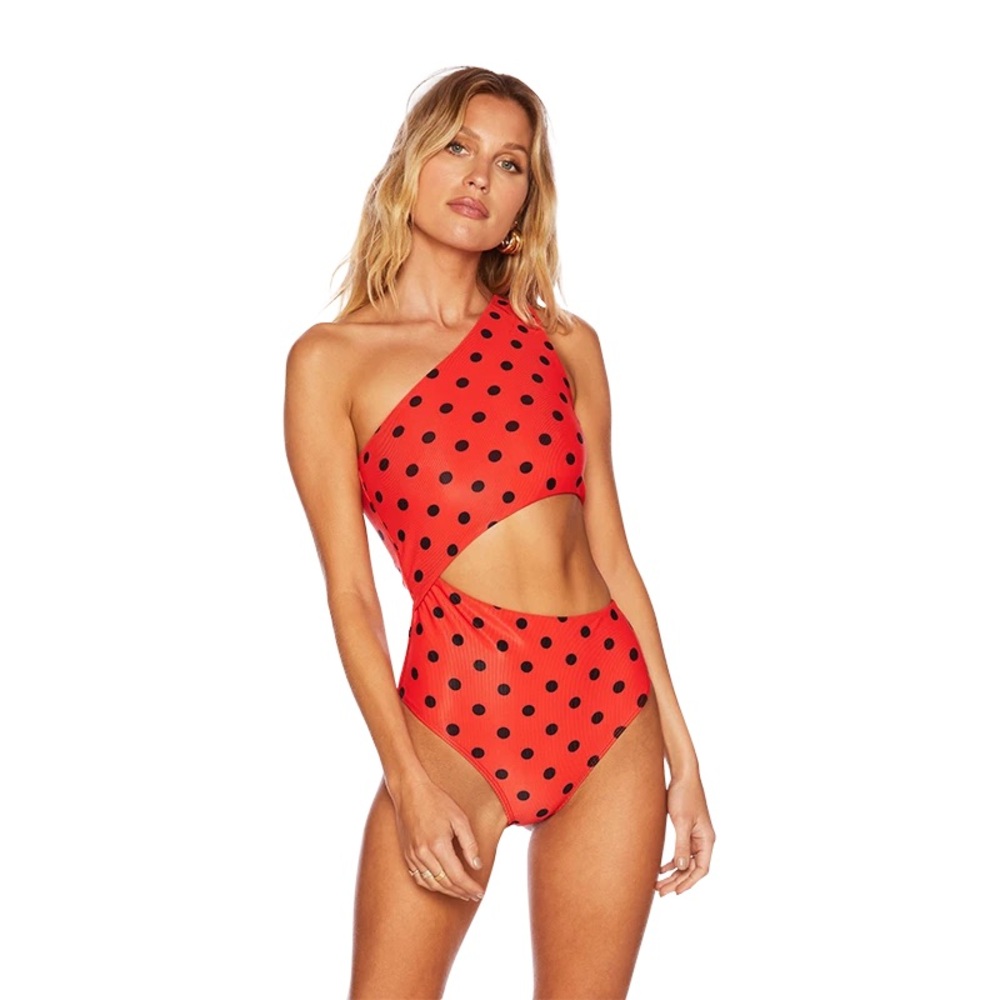 Beach Riot Celine One Piece Side Cutout Swimsuit Red Polka Dot Medium NWT